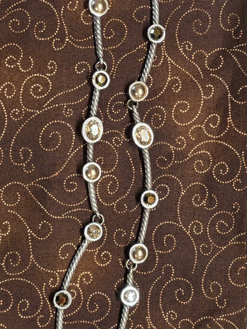 Brighton Silver-Tone Necklace with Tan and Champagne Crystals
